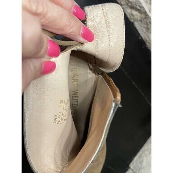 Stuart Weitzman Gardiner Camel Suede Ankle Boots Size 7 B Zip Side Tie Back - Picture 11 of 11